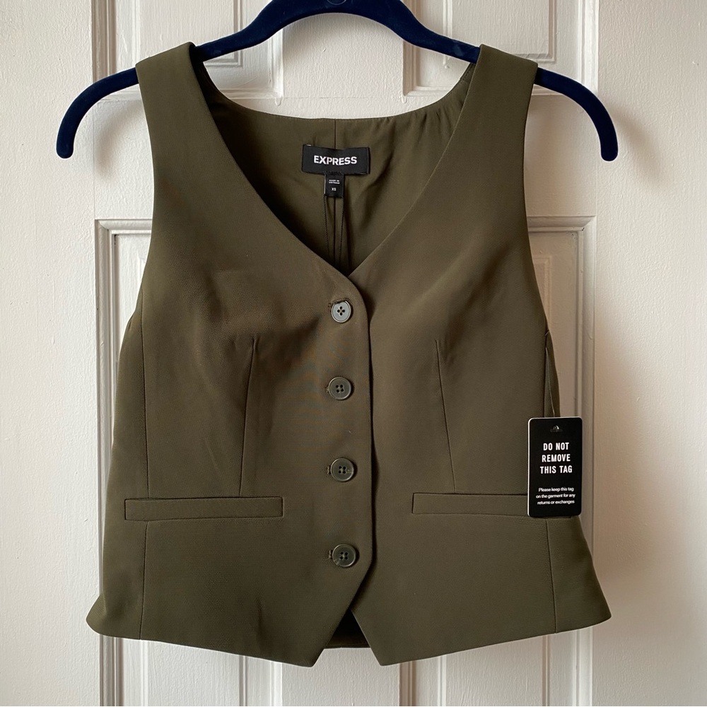 Button Front Tailored Blazer Vest 💚